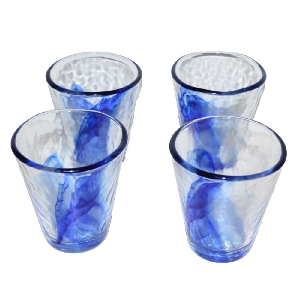 Bormioli Rocco Murano Cobalt Blue Swirl Small Drinking Glasses Set Of 4
